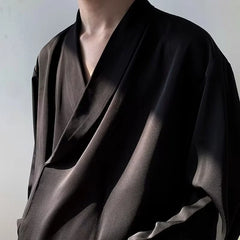 Voguable Black Long-sleeved Shirt Men Fashion Social Men Dress Shirt Korean Loose Casual Ice Silk Pullover Shirts Men Formal Shirt M-2XL voguable