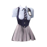 Voguable Autumn College Style JK Uniform Set Slim Shirt with Striped Tie Y2K Girls High Waist A- Line Pleated Skirt Fashion Suit voguable
