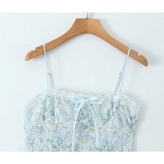 YENKYE Sexy Women French Sweet Lace Floral Print Sling Strapless Dress Summer Bodycon Party Mini Dress Female Pencil Robe voguable