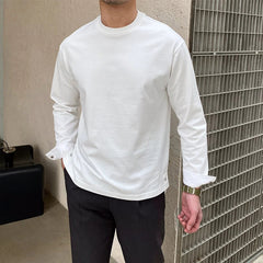 New Autumn Fashion Men T-shirt Light Luxury Solid Color Long Sleeve Tops Leisure Streetwear Casual O Neck Basic Shirts M-3XL voguable