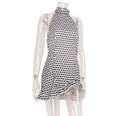 Voguable Sexy Polka Dot Mini Halter Dress Women Fashion Sleeveless Backless Pleated Hem Slim Short Dresses New Chic Vacation Robe voguable