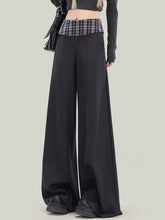 Plaid Patchwork Suit Pant Women Vintage Casual Korean High Waist Trouser Autumn Retro Loose Elegant Black Wide Leg Pant New voguable