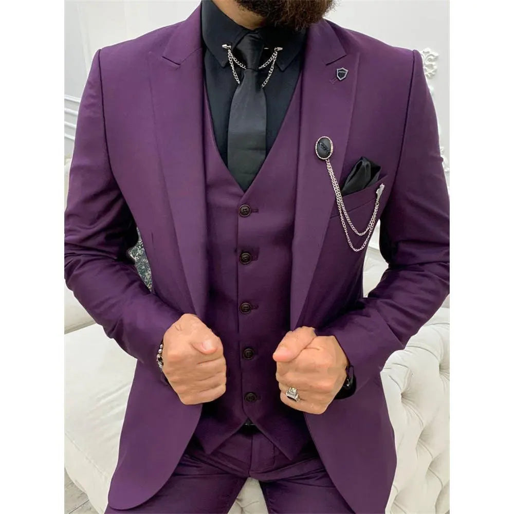 Voguable Men Single Breasted Suits 3 Pieces Slim Fit Wedding Tuxedo Premium Formal Blazer with Pants Prom Party Groom Office Wear voguable