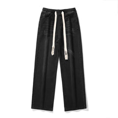 Straight Jeans men Elastic waist Spring New Vintage Casual Baggy Jeans Korean Youth Trousers Classic Wide Leg Denim Pants
