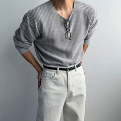 New Korean Fashion Men T-shirt Luxury Knitted Solid Color O Neck Long Sleeve Tees Casual Premium Quality Textured Knitwear M-3XL voguable