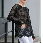 Voguable Man Lace T-shirt New Hollow Long Sleeve Bottoming Shirt Fashion Casual High Street Solid Color Men's Wear voguable
