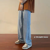 Korean Fashion Men's Baggy Jeans Classic All-match Solid Color Straight-leg Denim Wide-leg Pants Male Light Blue Grey Black voguable