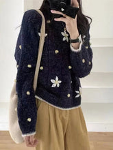Voguable Women Floral Knit Sweater Korean Vintage Loose Long Sleeve O Neck Sweet Pullovers Fall Winter Jacquard Aesthetic Retro Jumpers voguable