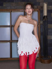 Fashion Tassel Hem Tops Women Wrap Multi-Layered Ruffles Lace-Up Solid Skinny Beach Party Street Girly Classic Crop Tops voguable