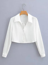 Voguable New Fashion Women Solid Cropped Satin Shirt Vintage Long Sleeve Front Button Female Blouse High Street Chic Tops voguable