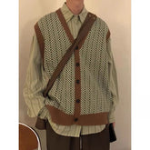 Voguable Men's Loose Korean Style Trendy Versatile Retro Casual Knitted Cardigan Sweater Vest Japanese voguable