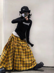 Vintage Plaid Skirt Women Y2k Japanese Style Long Skirt Harajuku Streetwear Fashion Retro A-line Midi Skirts Aesthetics voguable