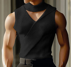 Summer Men Tank Tops Solid Color Knitted Turtleneck Sleeveless Male Vests Tops Hollow Out Sexy Men Clothing Streetwear voguable