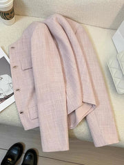 Elegant Women Pink Blazer Coat Sweet Long Sleeve Fashion Slim Suit Jacket Korean Chic O Neck Female Fall Winter Casual Outwear voguable