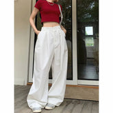 Y2K White Hip Hop Wide Leg Pants Women Autumn High Waist Korean Oversized Cargo Trousers Loose Chic All Match Streetwear voguable