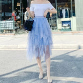 Voguable Fashion Summer Tutu Women Skirt Harajuku Tulle Bottom Faldas Casual High Waist Midi Mesh Skirts Woman Clothes voguable