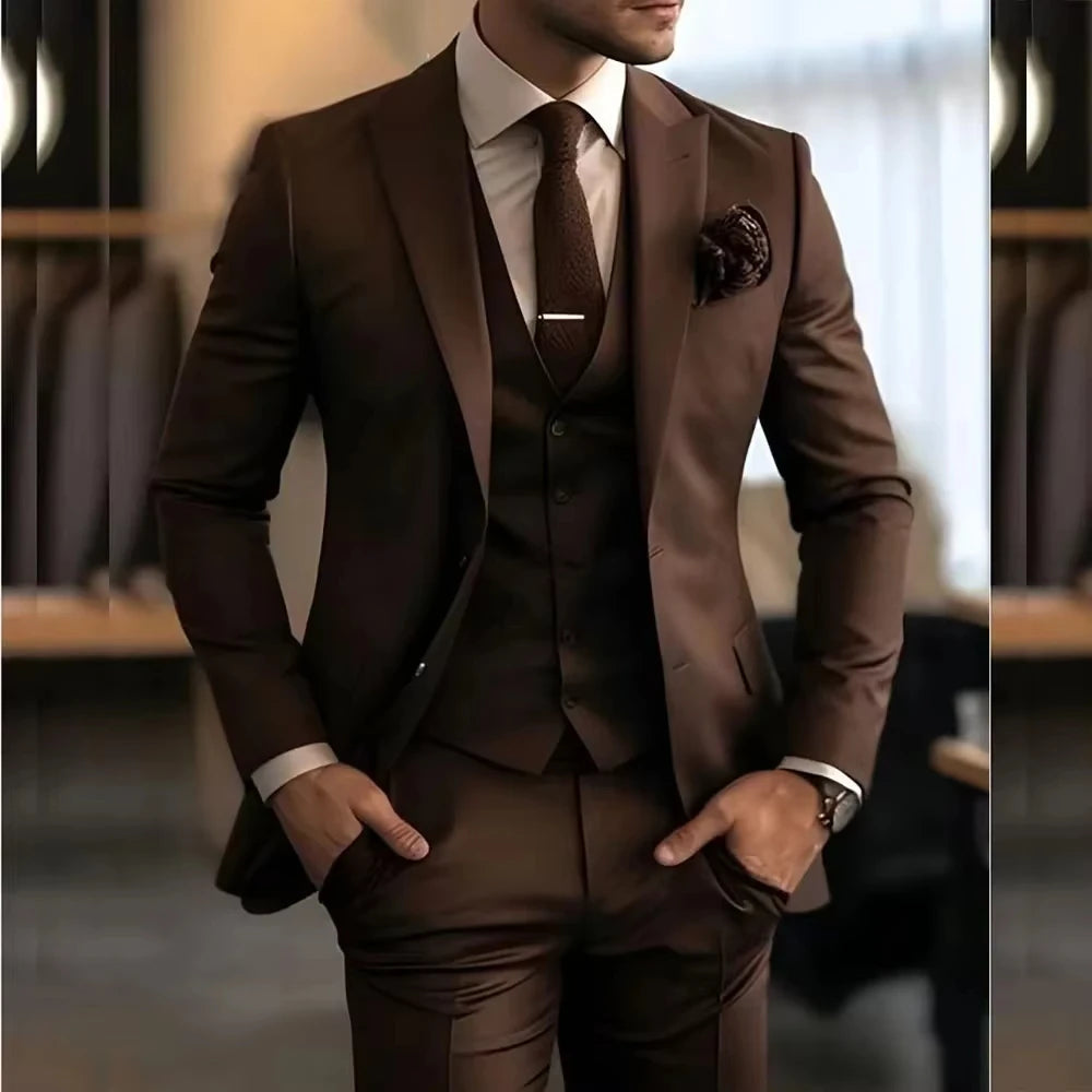 Voguable 3 Piece High Quality Jacket Pants Vest Male Clothing Single Breasted Peak Lapel Slim Fit Men's Suits for Wedding voguable