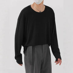 Korean Fashion Men T-shirt Luxury Knitted Solid Color Scoop Neck Long Sleeve Tees Casual Premium Quality Textured Knitwear M-3XL voguable