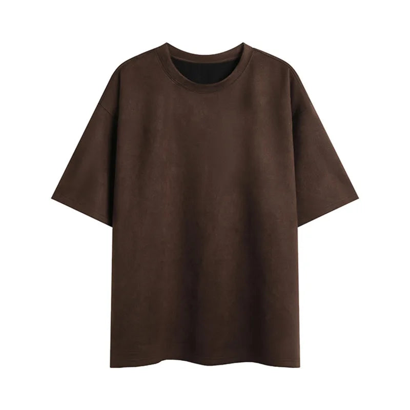 Summer Short-sleeved T-shirt Men Oversized Casual Suede T Shirt Men Streetwear Loose Solid Color O-neck Tshirt Mens Top M-3XL voguable