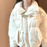 Voguable Sweet Polka Dot Parkas Women Winter Loose Casual Thicken Button Patchwork Puffy Coats Korean Fashion Fur Collar Female Outwear voguable