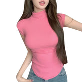 y2k Crop Tops Women Summer Vest Solid Color Mock Neck Sleeveless Stretchy T Shirts 2000s Aesthetic Clothing Streetwear voguable