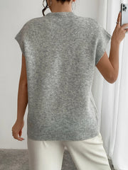 Elegant 3D floral pattern round neck knitted sweater vest for women's clothing voguable