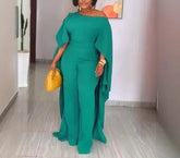 Voguable Autumn/Winter New Women's Fashion Casual Solid Color Shawl Shoulder Wide Leg jumpsuit Women's Wear voguable