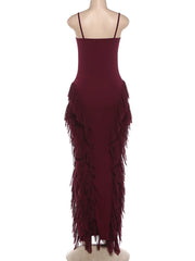 Voguable Elegant Tassel Patchwork Dress Women Sexy Low-Neck Sleeveless Stretch Skinny Fashion Classic Evening Party Clubwear voguable