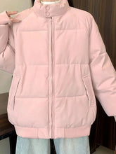 Preppy Style Sweet Pink Parkas Women Vintage Long Sleeve Winter Thick Warm Cotton Jacket Casual Stand Collar Loose Outwear voguable