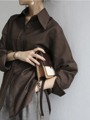 Voguable Coffee Women Shirt Spring New Casual Solid Color Long Sleeve Office Ladies Button Up Shirt Korean Loose OL Workwear voguable