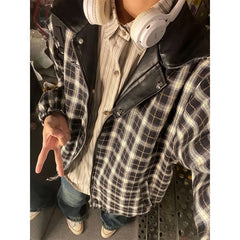 American Style Fashion High Street Coats Wear on Both Sides Plaid Women Spring Autumn Moto Biker Panelled Varsity Jackets voguable