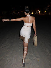 Voguable Summer Sexy Fringe Two Piece Skirt Tassel Short Skirt Women Halter Sequined Mini Skirt Suit Beach Vacation Casual Female voguable