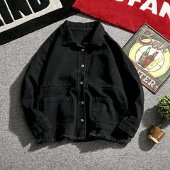 Japanese Cargo Retro Jacket Men 2025 Spring Loose Large Size Army Green Denim Jacket Preppy Trendy High-end Simple Jacket Chic voguable