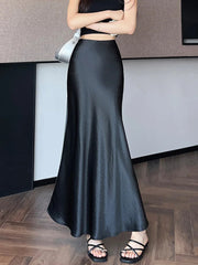 Chic Satin Elegant Long Skirt Women Casual Fashion High Waist Sweet Trumpet Skirts Slim Summer Female Korean Long Skirts voguable