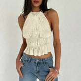 Tanks Summer Fashion Basics Shirring Sleeveless Halter Neck Casual Tanks For Women voguable