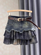 Spliced denim Skirt for Women New Age-reducing Versatile and Fashionable High-waisted Slimming A-line Short Skirt Trendy voguable