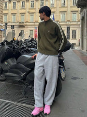 Trendy Street Men's Zipper Cardigan American Loose Casual  Long Sleeve Sweater Jacket 2024 Autumn Embroidery Knitted Coat Tops voguable