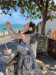 Voguable 2024 Spring Elegant Floral Midi Dress Women Casual Y2k Clothing White One Pice Dress Korean Beach Style Slim Party Dress Chic voguable