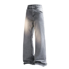 Men Washed Loose Straight Wide Leg Jeans Solid Classic Minimalist Casual Streetwear Comfort Trousers Trend Oversized Denim Pant voguable