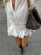 Tossy Fashion White Ruffled Mini Dress For Women Cardigan Patchwork See-Through Long Sleeve Sexy Night Club Party Dress Women's voguable