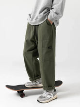 Voguable 100% Cotton Casual Straight Cargo Pants Men Loose Wide Leg Long Trousers Korean Popular Clothes New voguable