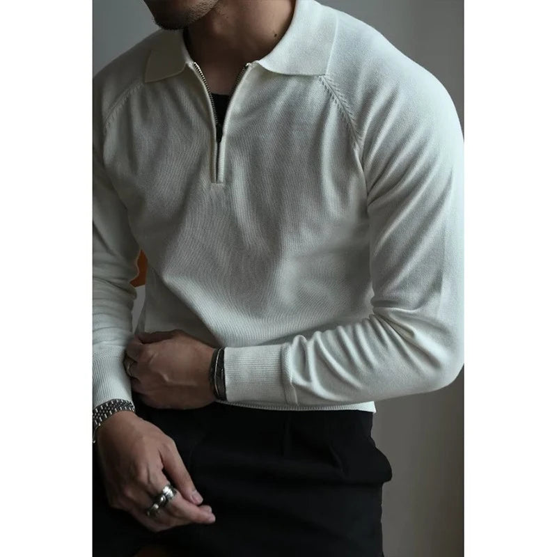 Autumn Clothing Men's Clothing Luxury Knitted Polo Shirt Casual Fashion Zippers Solid Color Long Sleeve Pullovers Leisure Shirts voguable