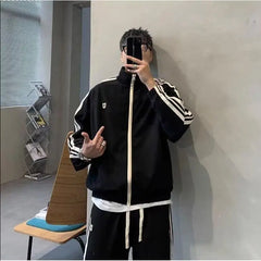style trendy men's double pole sweatshirt suit men's lazy sports style casual loose ins couple versatile long-sleeved trousers