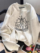 Cute Cake Print Sweatshirt Women Long Sleeve Loose Japan Kawaii Pullovers Fall Preppy Style O Neck Vintage Casual Sweet New Tops voguable