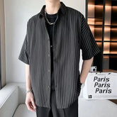Striped Shirt men Japanese Casual Oversize Trend Black Unisex gothic Short Sleeved Blouses gotmes-shop