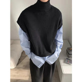 Turtleneck Sweater Vest Men Warm Fashion Winter Casual Knitted Pullover Men Korean Loose Short Sweater Vest Mens Jumper Clothes voguable