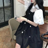 Voguable 2 Piece Sets Women Summer Trendy Sequins White Short Sleeve Shirt Y2K Harajuku Vintage Sweet Chic Sling Fairy Midi Dress Outfits voguable