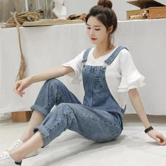 Voguable Washed Denim Jumpsuit Women Casual High Waist Blue Wide Leg Pants Female 2024 Spring Korean Loose Pockets Jean Overalls voguable