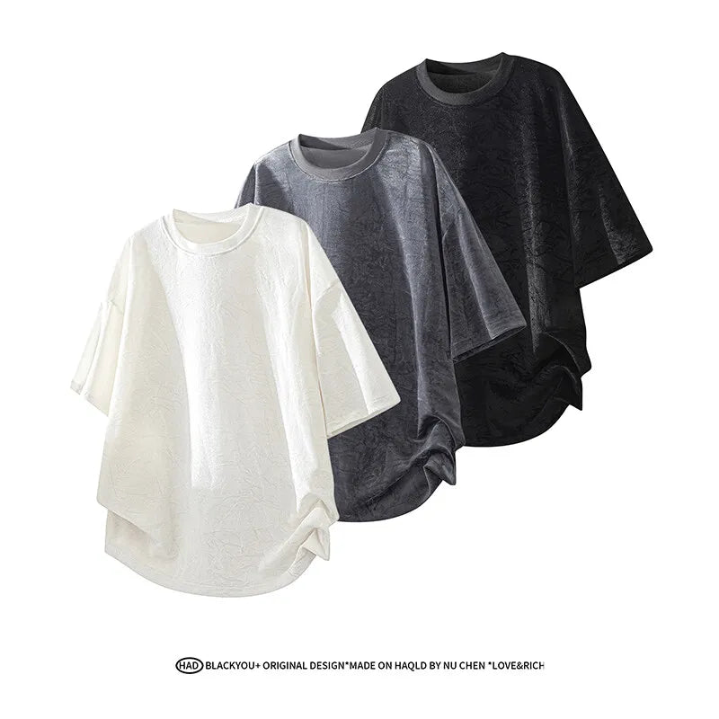 New Mens Loose Fit Round Neck Tshirt Soft Drape Fabric Short Sleeve Casual Top Trendy Streetwear Breathable Lightweight Tee Hot voguable