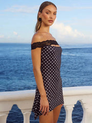 Polka Dot Off-shoulder Sexy Mini Dress Women Robe Fashion Lace Strapless Sleeveless Backless Bodycon Club Dress New voguable